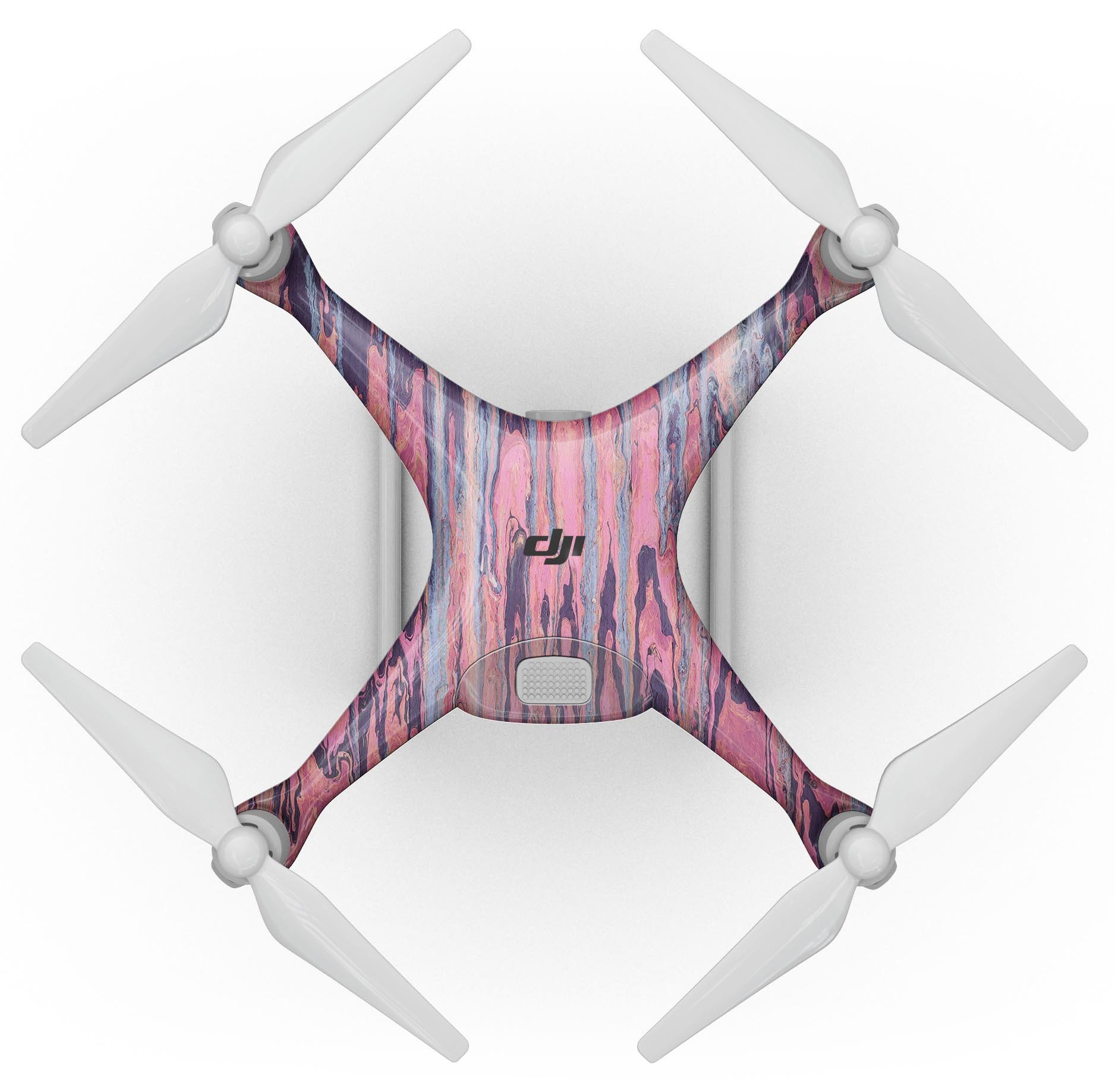 Abstract Wet Paint Pink Sag Full-Body Skin Kit for DJI Phantom 4, showcasing vibrant pink design and precision fit.